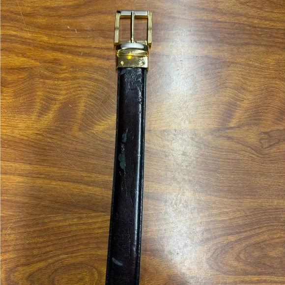 Black and Brown Reversible Leather Belt with Gold Buckle - Picture 6 of 8